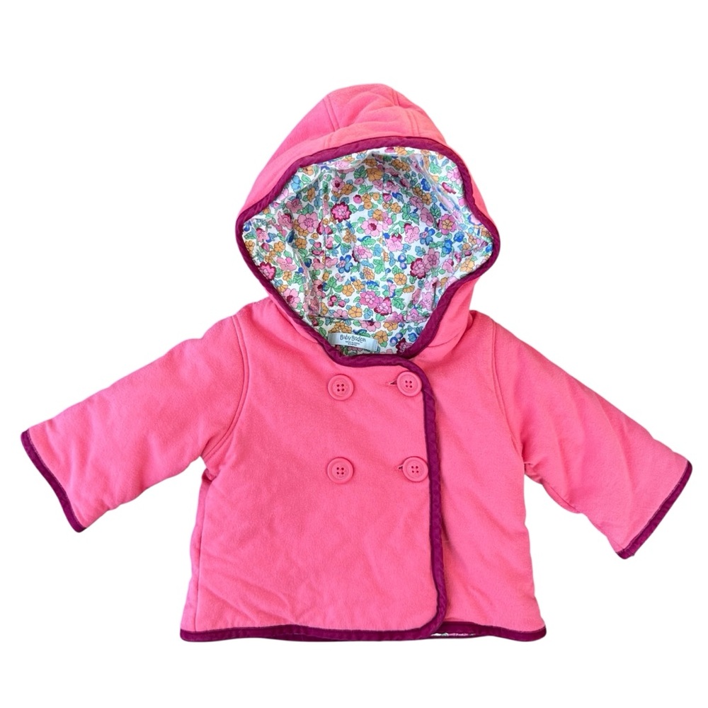 Baby Boden Coat Girls 0-3 Months Pink Hood Floral Lining Jacket
